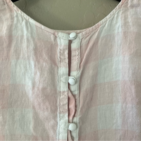 J.Jill Linen Pink/White Tablecloth Plaid Button Back Blouse Sleeveless Size L - Picture 7 of 8